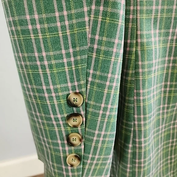Vici Green Pink Plaid Mid Length Blazer Jacket One Button Medium - Picture 7 of 12